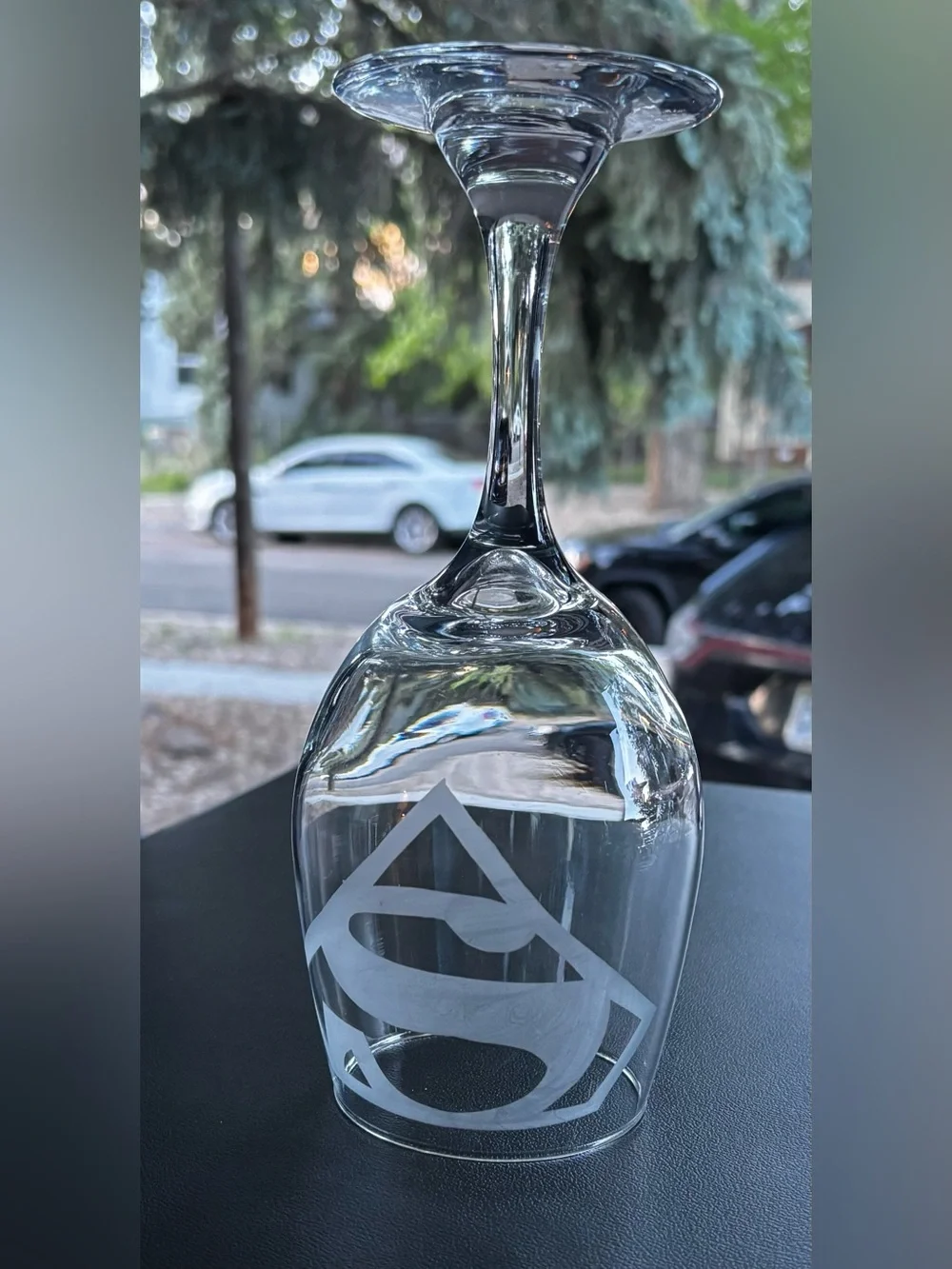 Superman Custom hand-etched stemmed Wine Goblet glass!